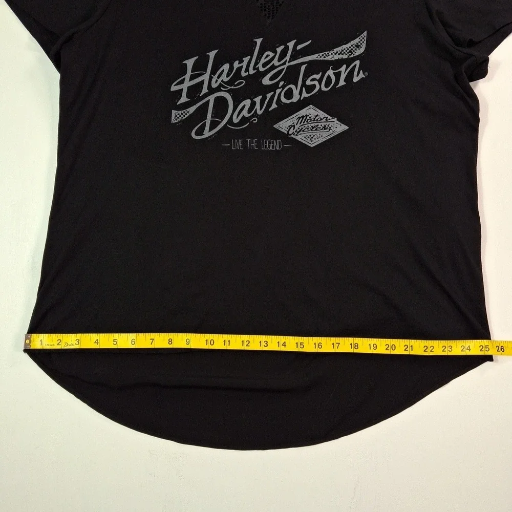 Harley-Davidson Womens Crossover Back Tee 1W Black Graphic T-Shirt Mesh V-Neck - Picture 7 of 13